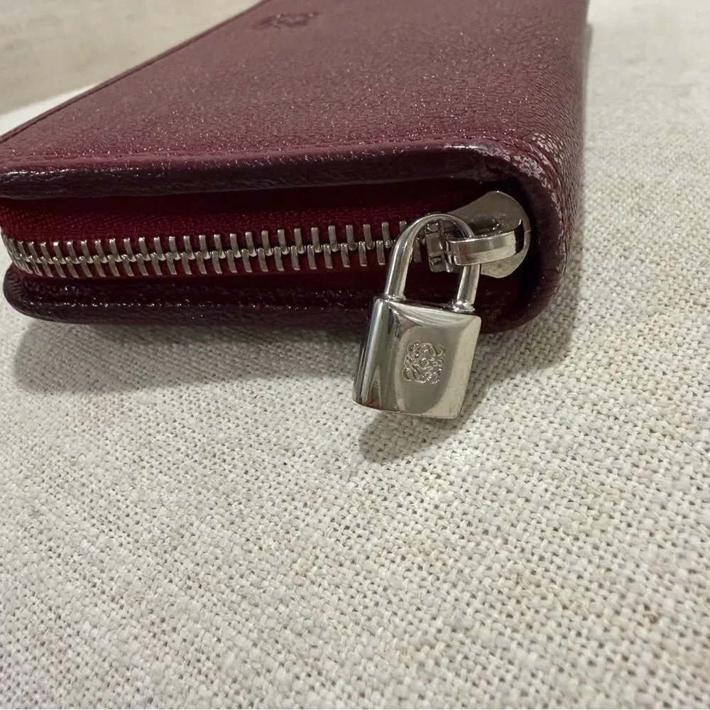 Loewe Burgundy Leather Zip Wallet - Long Red Continental Wallet